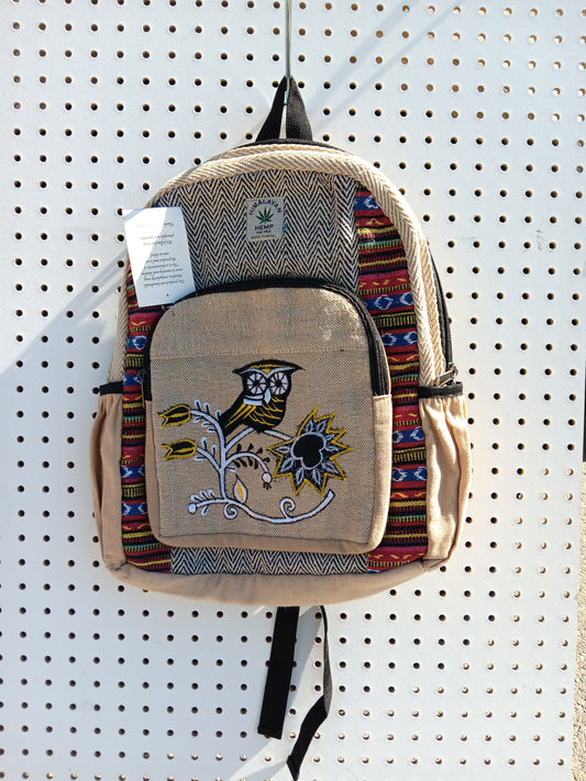 Stitched owl hemp backpack